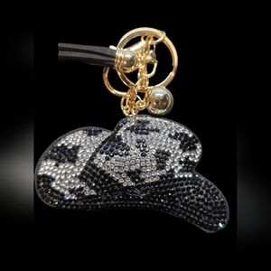 Black and Silver Rhinestone Cowboy Hat Bag Charm Keychain